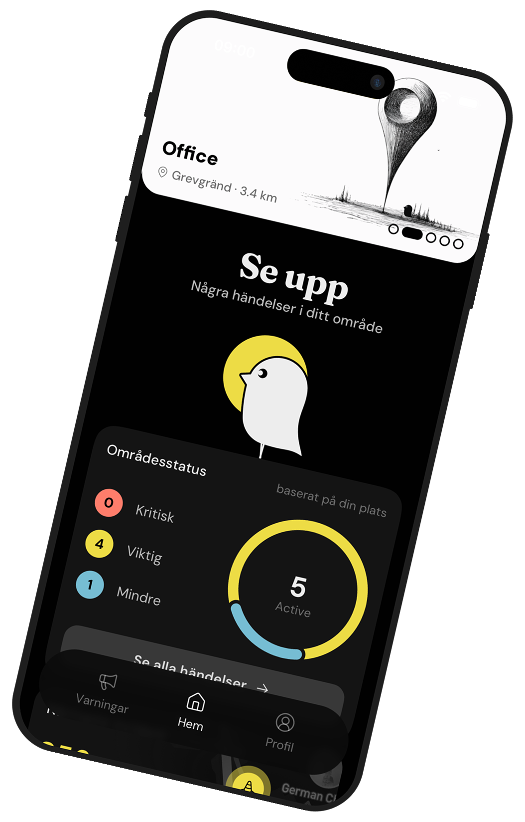 The Skouta app showing nearby alerts