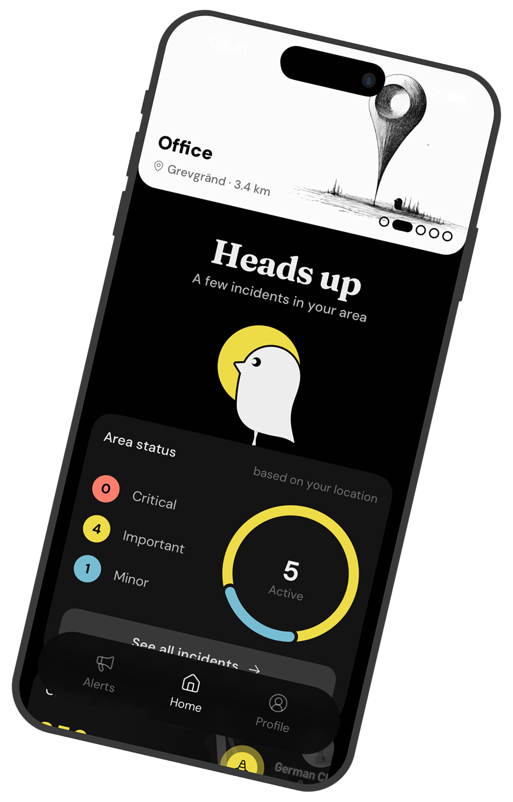 The Skouta app showing nearby alerts