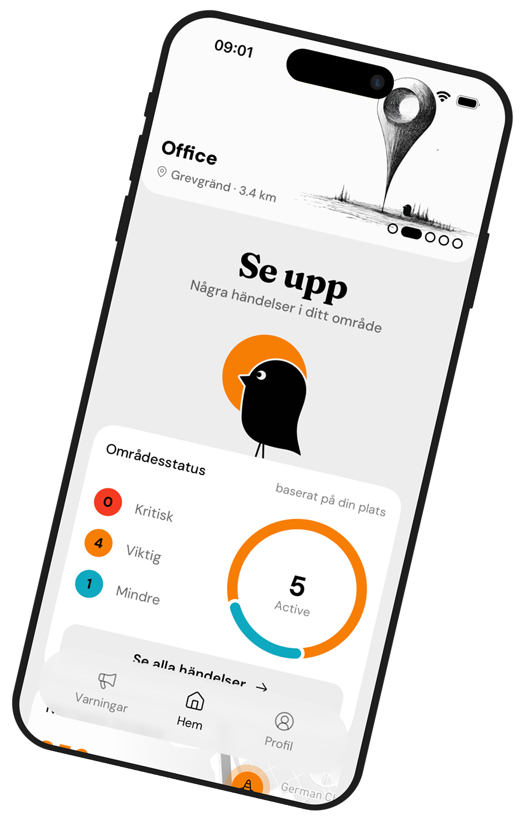 The Skouta app showing nearby alerts